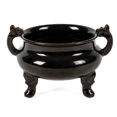 A CHINESE BLACK/BROWN  GLAZED PORCELAIN CENSER