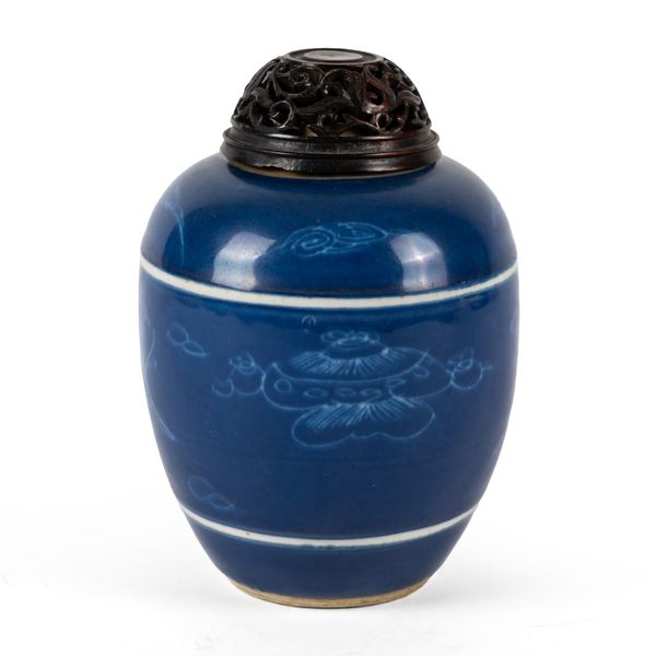 A SMALL CHINESE BLUE-GROUND OVIFORM JAR (2)