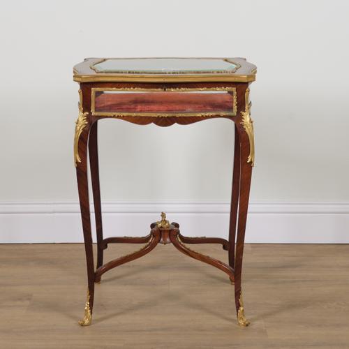 A LATE 19TH CENTURY GILT METAL MOUNTED ROSEWOOD BIJOUTERIE TABLE