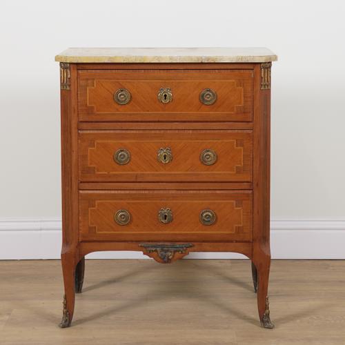 A LOUIS XV STYLE MARBLE TOPPED PETITE COMMODE