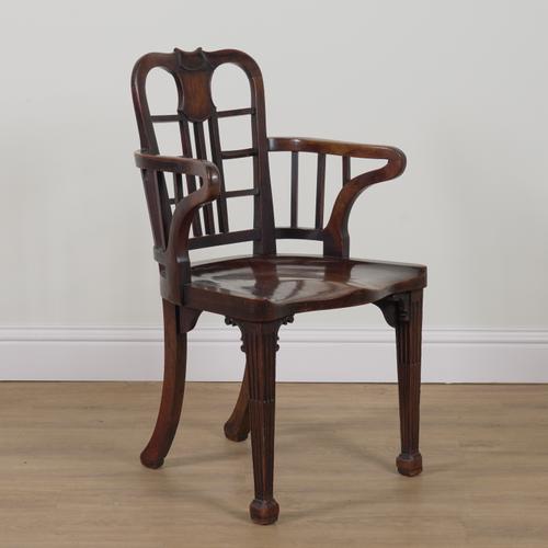 AN UNUSUAL 19TH CENTURY MAHOGANY FRAMED OPEN ARMCHAIR
