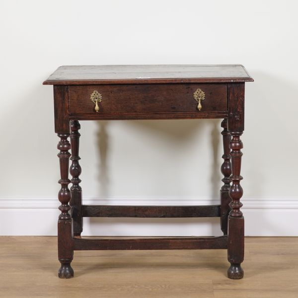 A 17TH CENTURY OAK SINGLE DRAWER SIDE TABLE