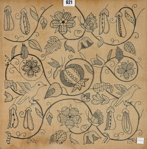 A COTTON EMBROIDERED SAMPLER IN THE ELIZABETHAN STYLE (2)
