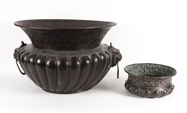 AN ITALIAN 17TH CENTURY STYLE BRONZE PATINATED COPPER CISTERN (2)