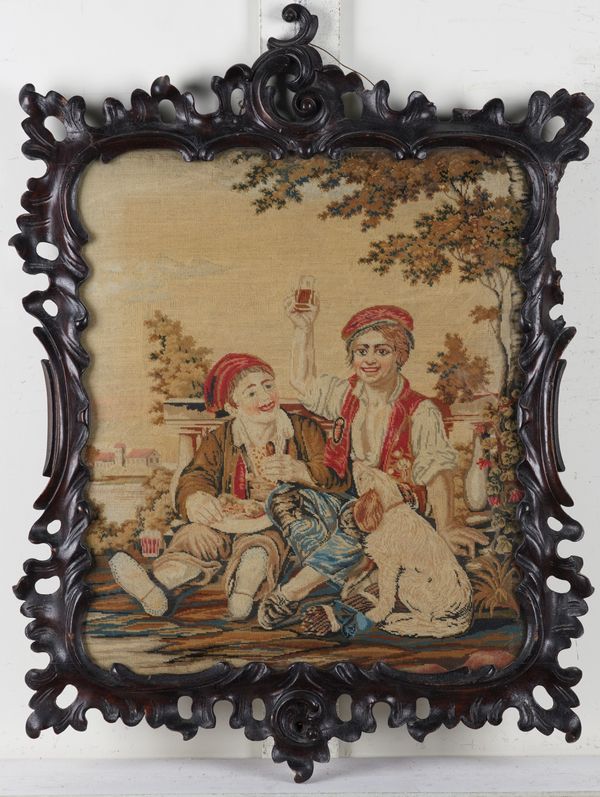 A VICTORIAN EMBROIDERED FIRESCREEN DEPICTING TWO CHILDREN (2)