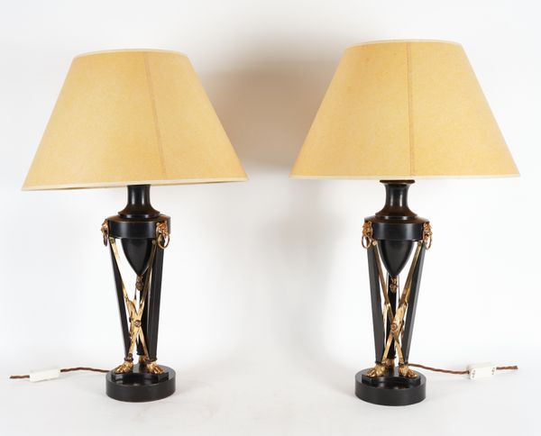 A PAIR OF MODERN EMPIRE STYLE BRONZE TABLE LAMPS