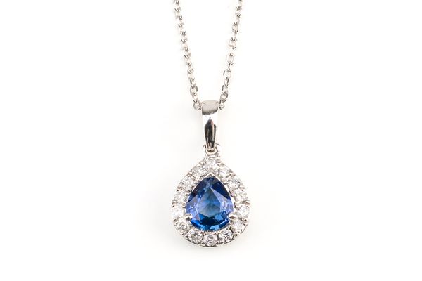 SAPPHIRE AND DIAMOND CLUSTER PENDANT NECKLACE (2)