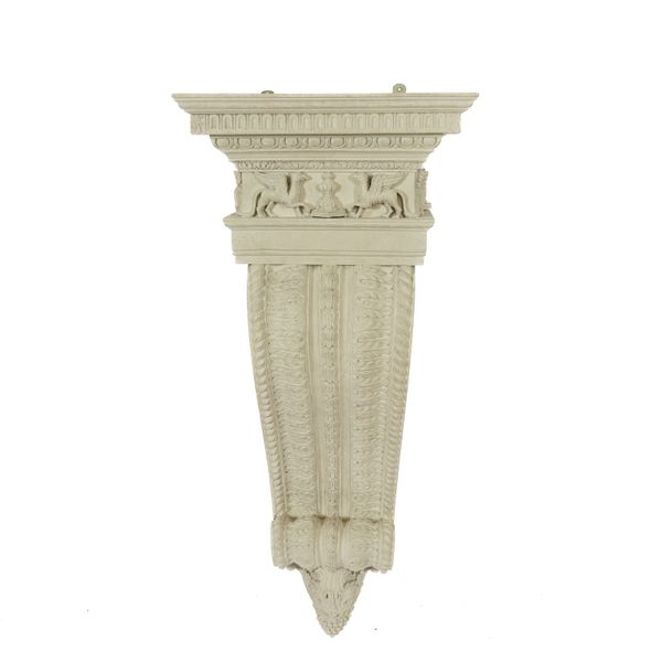 A REGENCY STYLE GREY PAINTED ACANTHUS DECORATED CORBEL