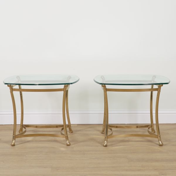 A PAIR OF BRASS AND GLASS SIDE TABLES (2)