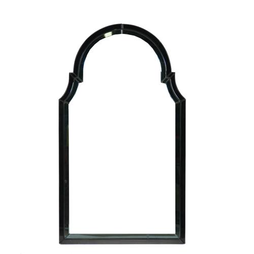 AN ART DECO BLUE GLASS ARCHED MIRROR