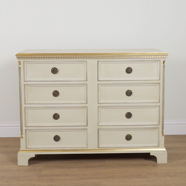 K.A.ROOS HELSINGBORG; A MODERN PARCEL GILT PAINTED EIGHT DRAWER CHEST