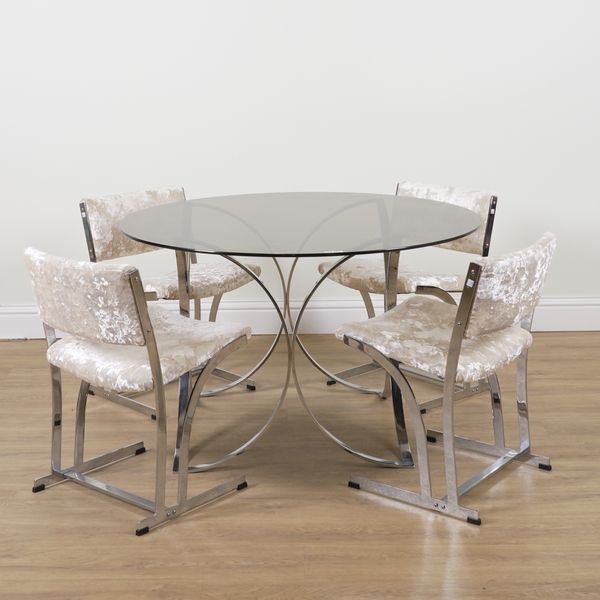 A MODERN CIRCULAR SMOKED GLASS BREAKFAST TABLE (5)