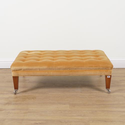 DURESTA; A YELLOW VELVET BUTTON UPHOLSTERED RECTANGULAR FOOTSTOOL