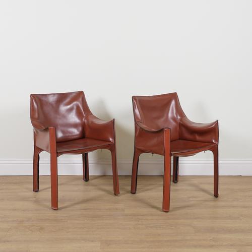 CASSINA CAB; A PAIR OF TAN LEATHER UPHOLSTERED ARMCHAIRS (2)