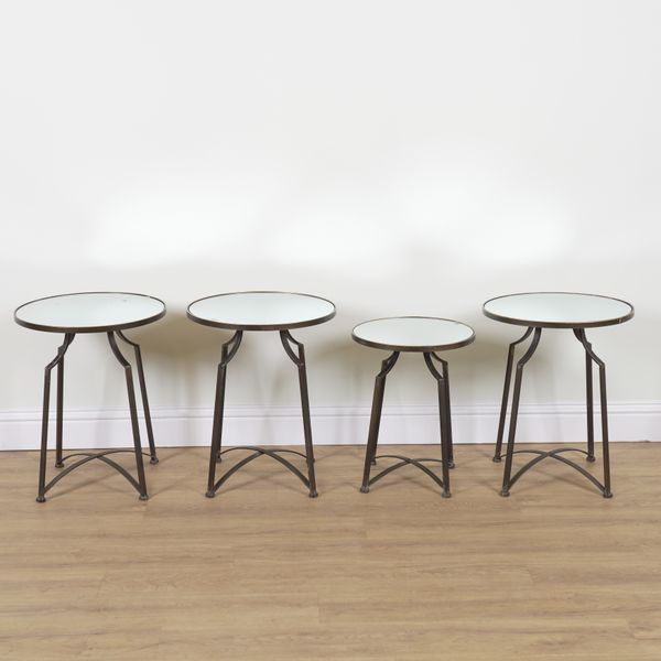 A SET OF THREE MODERN CIRCULAR MIRRORED OCCASIONAL TABLES (4)