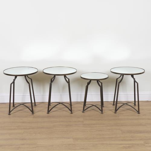 A SET OF THREE MODERN CIRCULAR MIRRORED OCCASIONAL TABLES (4)