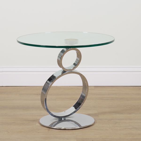 A MODERN CIRCULAR GLASS OCCASIONAL TABLE