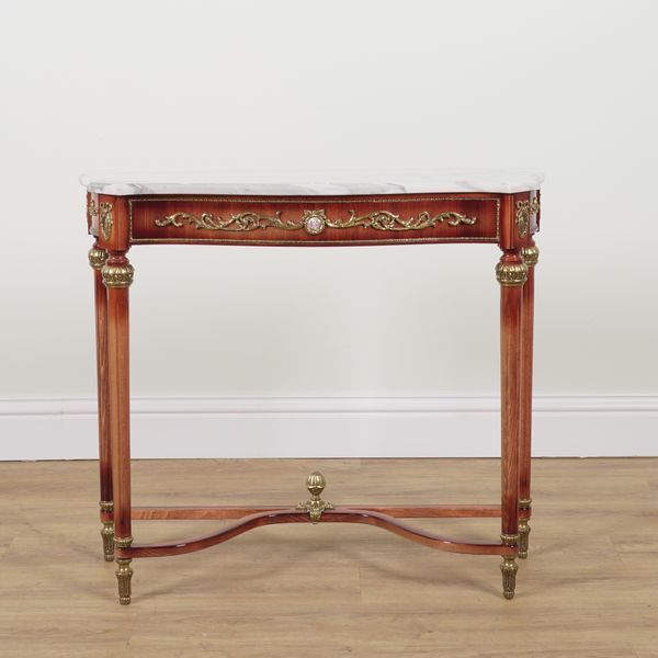 AN 18TH CENTURY STYLE FRENCH MARBLE TOP CONSOLE TABLE