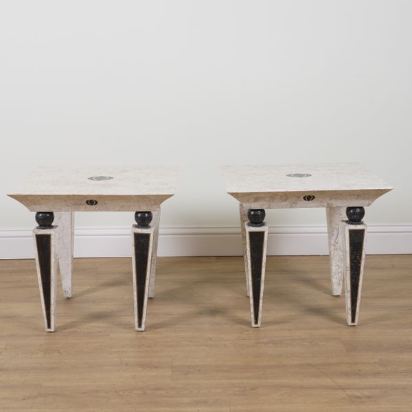 MAITLAND-SMITH; A PAIR OF 20TH CENTURY MARBLE SQUARE SIDE TABLES (2)