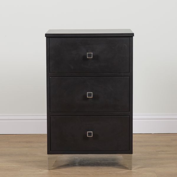 A MODERN LEATHER UPHOLSTERED THREE DRAWER CHEST