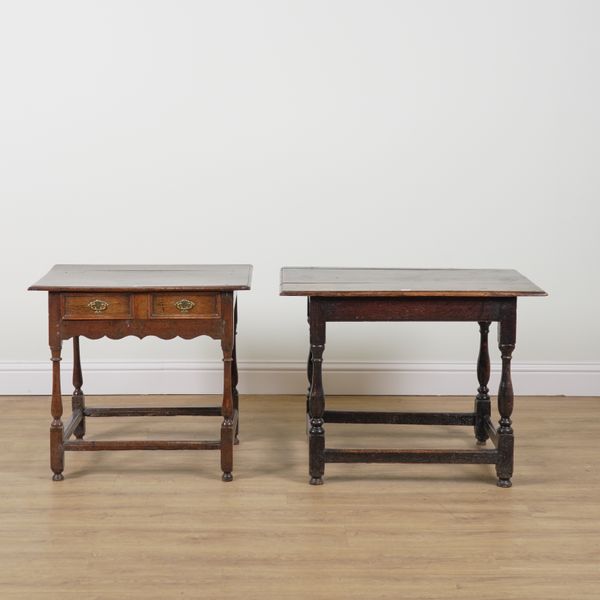 A LATE 18TH CENTURY OAK SINGLE DRAWER LOW BOY (2)