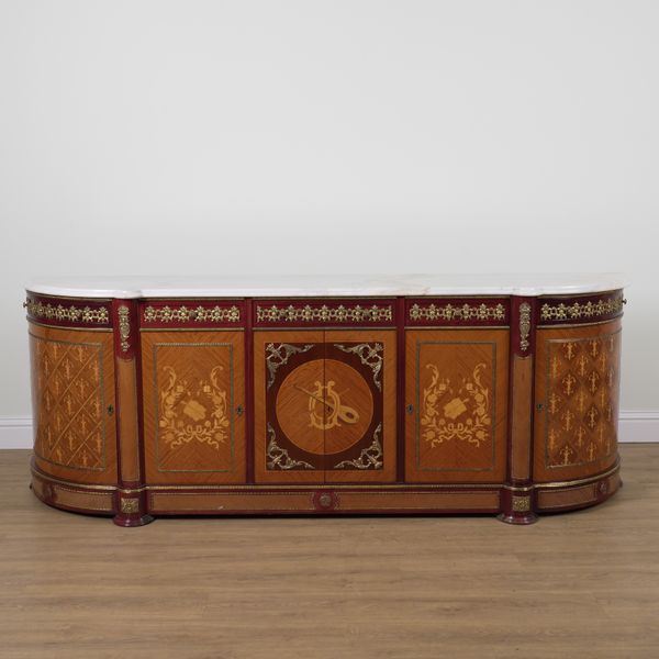 A LARGE 18TH CENTURY FRENCH STYLE MARBLE TOPPED SIDE CABINET