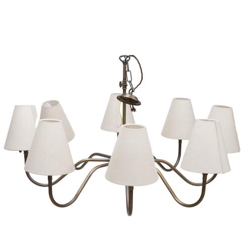 A GROUP OF SIX WALL APPLIQUES AND TWO CHANDELIERS WITH BRONZE EFFECT FINISH (8)