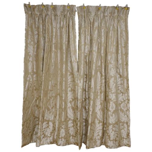 TWO PAIRS OF GOLD SILK LINED AND INTERLINED CURTAINS (4)