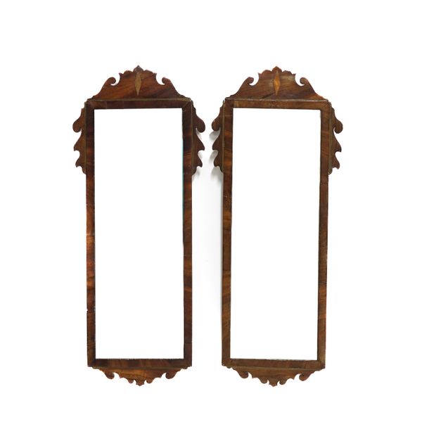 A PAIR OF 18TH CENTURY MAHOGANY SLENDER RECTANGULAR WALL MIRRORS (2)