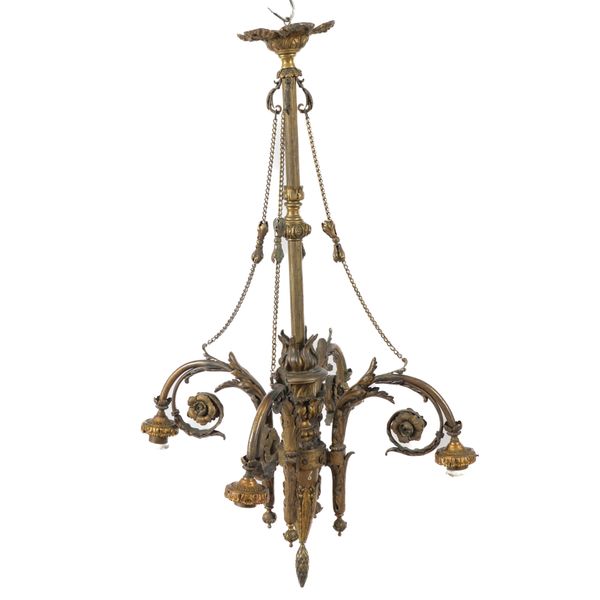 A LOUIS XVI STYLE GILT-METAL FOUR  LIGHT CHANDELIER