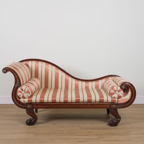 A REGENCY BRASS  INLAID MAHOGANY CHAISE LONGUE