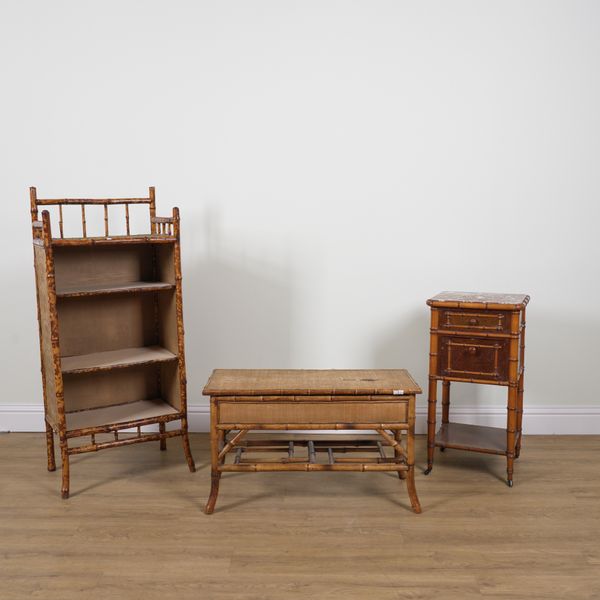 A VICTORIAN SIMULATED BAMBOO MARBLE TOPPED BEDSIDE TABLE (3)