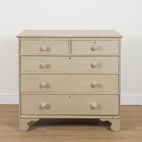 A 19TH CENTURY AND LATER GREY PAINTED FIVE DRAWER CHEST