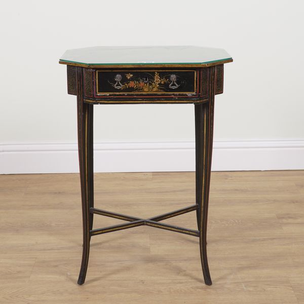 A 19TH CENTURY CHINOISERIE OCTAGONAL SINGLE DRAWER WORK TABLE