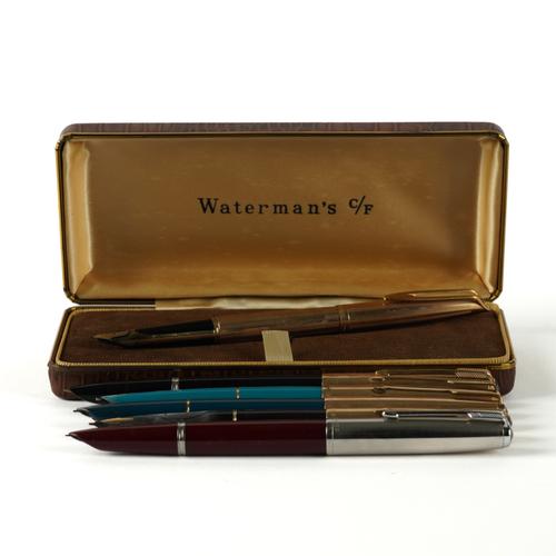A CASED 14CT GOLD WATERMAN'S C/F PEN AND FIVE PARKER PENS (6)