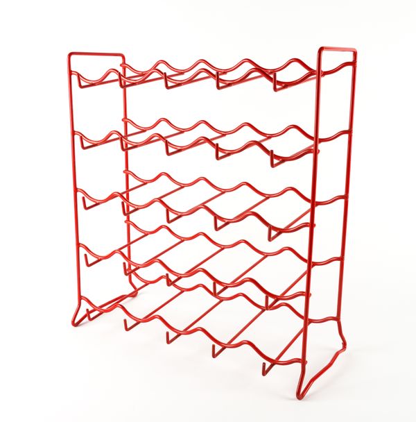 MID-20TH CENTURY DESIGN, A RED WIRE WORK WINE RACK