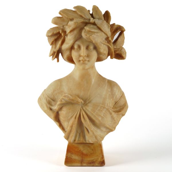 AN ITALIAN ALABASTER BUST OF A WOMAN, POSSIBLY BEATRICE