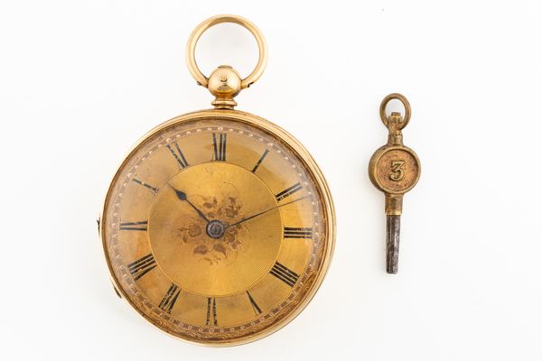 AN 18CT GOLD, KEYWIND, OPENFACED POCKET WATCH