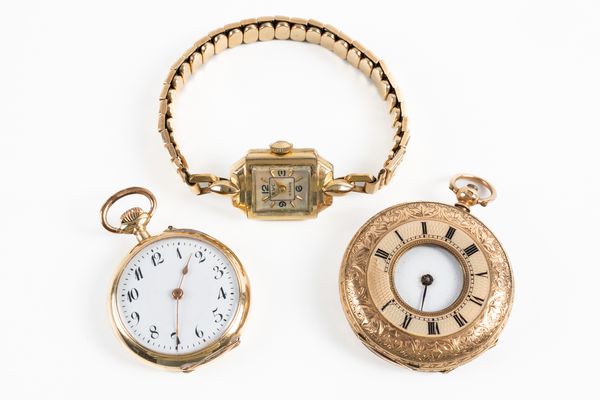 TWO FOB WATCHES AND A LADY'S WRISTWATCH (3)