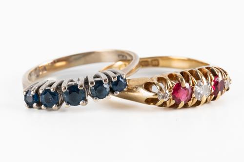 TWO FIVE STONE RINGS (2)