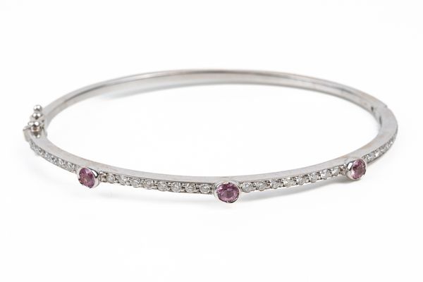 A PINK SAPPHIRE AND DIAMOND BANGLE