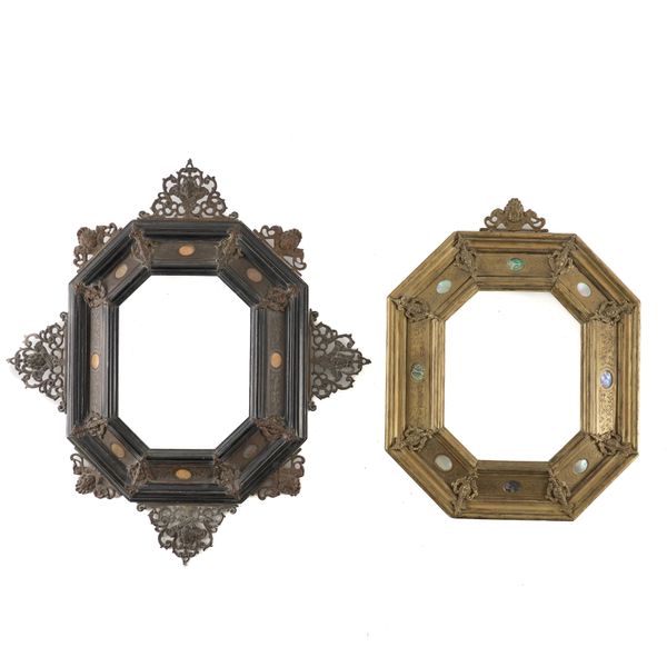 TWO ITALIAN OCTAGONAL GILT-BRASS MOUNTED FRAMES (2)