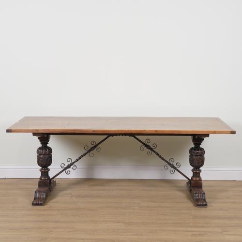 A 17TH CENTURY STYLE OAK CLEATED PLANK TOP REFECTORY TABLE