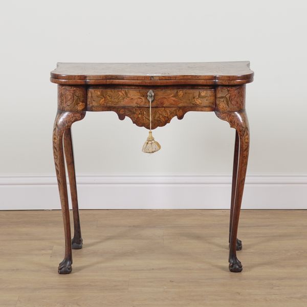 AN 18TH CENTURY DUTCH FLORAL MARQUETRY INLAID WALNUT CARD TABLE