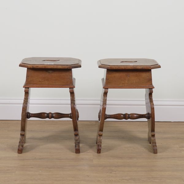 A PAIR OF 19TH CENTURY ITALIAN WALNUT STOOLS (2)