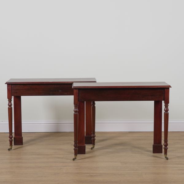 A PAIR OF RECTANGULAR MAHOGANY CONSOLE TABLES (2)