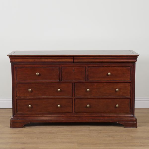 JOHN LEWIS; A LARGE FRENCH STYLE MAHOGANY CHEST OF SEVEN DRAWERS