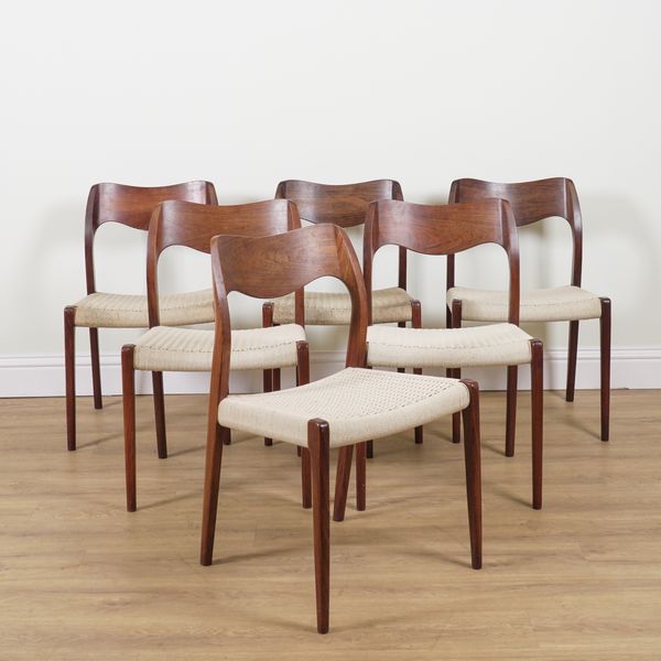 NIELS MOLLER; A SET OF SIX ROSEWOOD FRAMED MODEL 71 DINING CHAIRS (6)