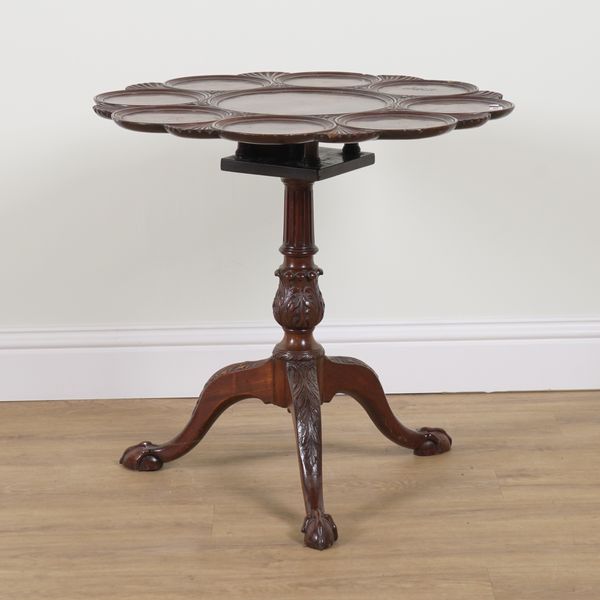 AFTER FREDERICK HINTZ; AN 18TH CENTURY STYLE MAHOGANY DISHED SNAP-TOP SUPPER TABLE