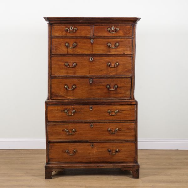 A GEORGE III MAHOGANY EIGHT DRAWER CHEST ON CHEST